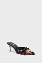 Larroude x Markarian Black Wool and Floral Embroidery Mules